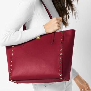 MICHAEL KORS Rivington Large Studded Leather Tote Bag - RED
